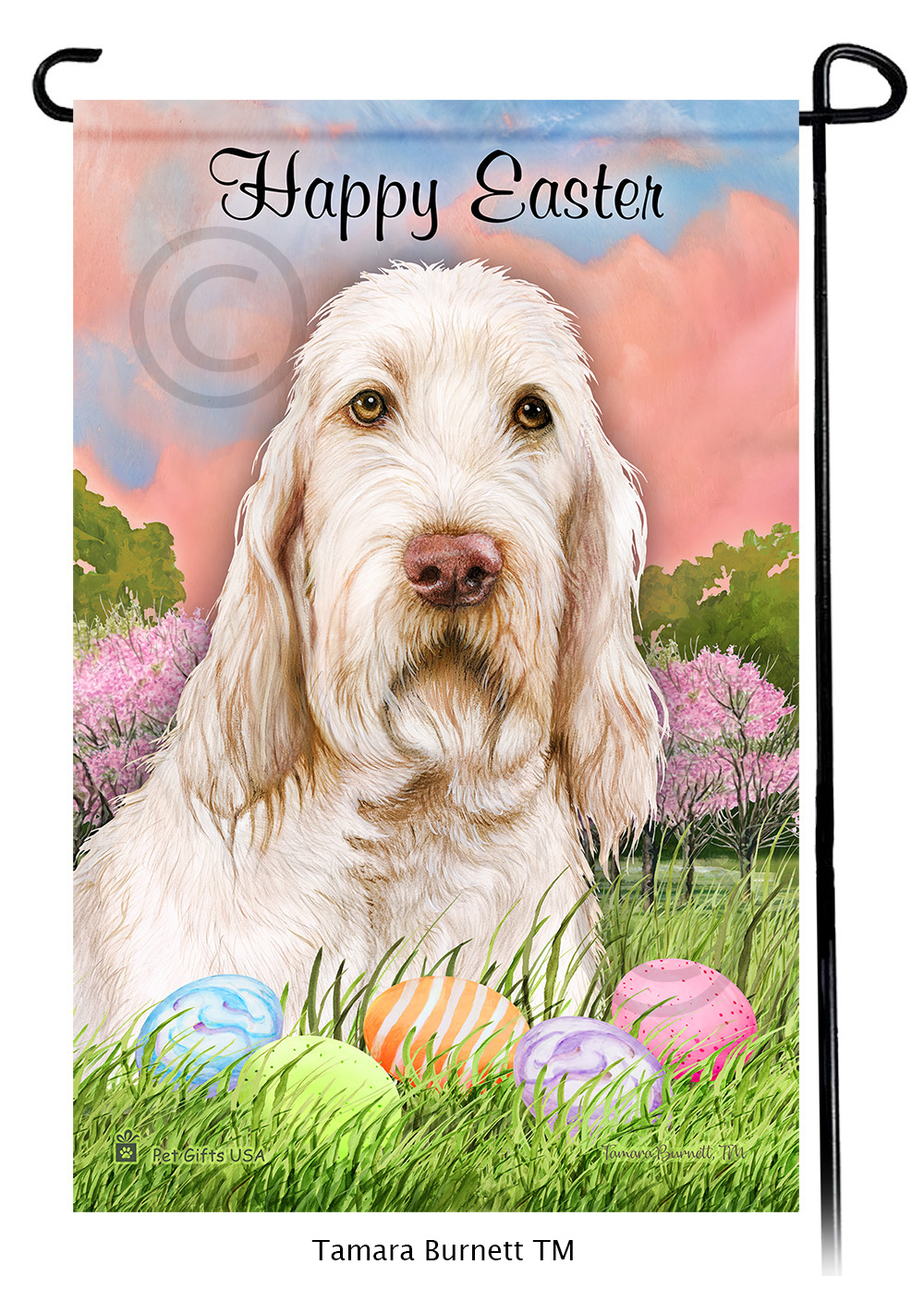 Spinone Italiano White Happy Easter Garden Flag image Spinone Italiano White Happy Easter Garden Flag image